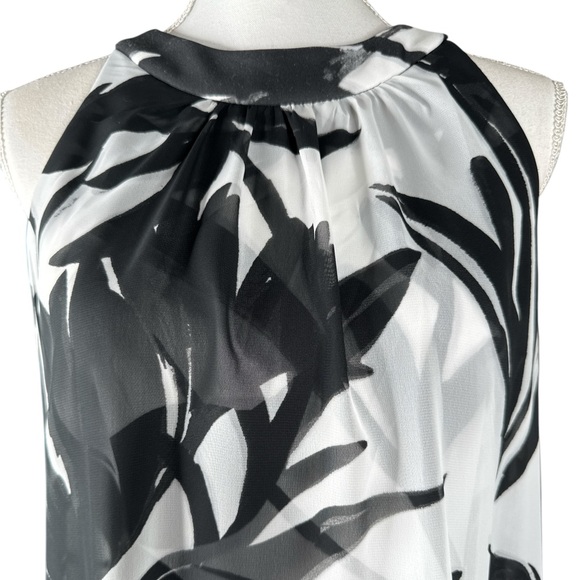 VINCE CAMUTO Black & White Floral Dress w/Sheer Sheath Overlay, Size 10. - Picture 6 of 10